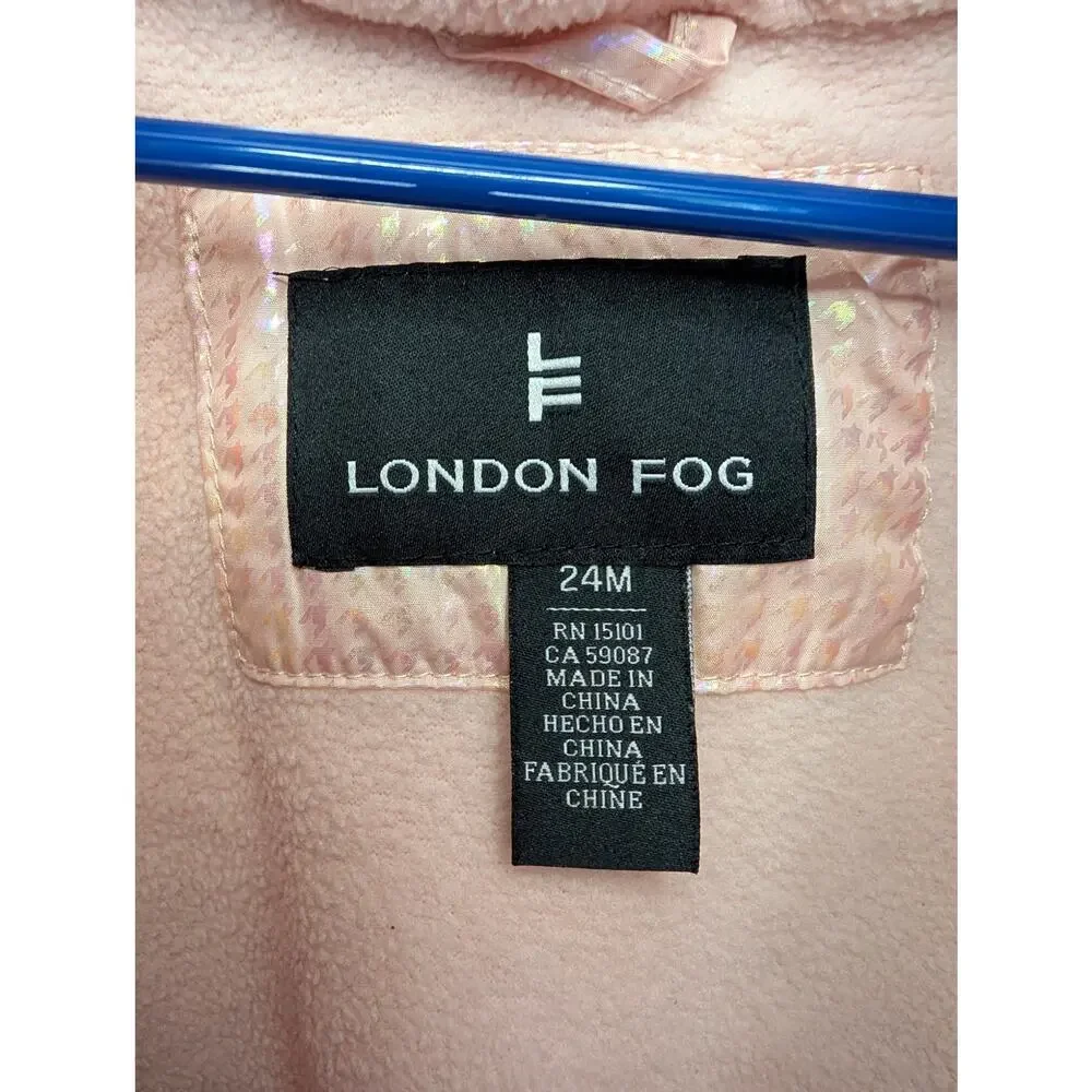 London Fog Girls Coats, Pale Pink Full Zipper Hooded Puffer Coat, Sz 24 mos